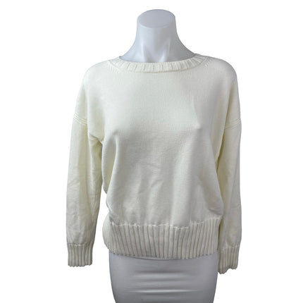 Banana Republic Women's White Crew Neck Long Sleeve Sweatshirt Sweater Top Sz M