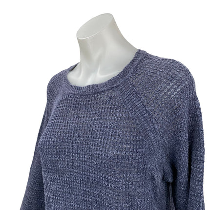 J.Crew Women's Navy Blue Linen Long Sleeve Knit Round Neck Sweater Top Size M
