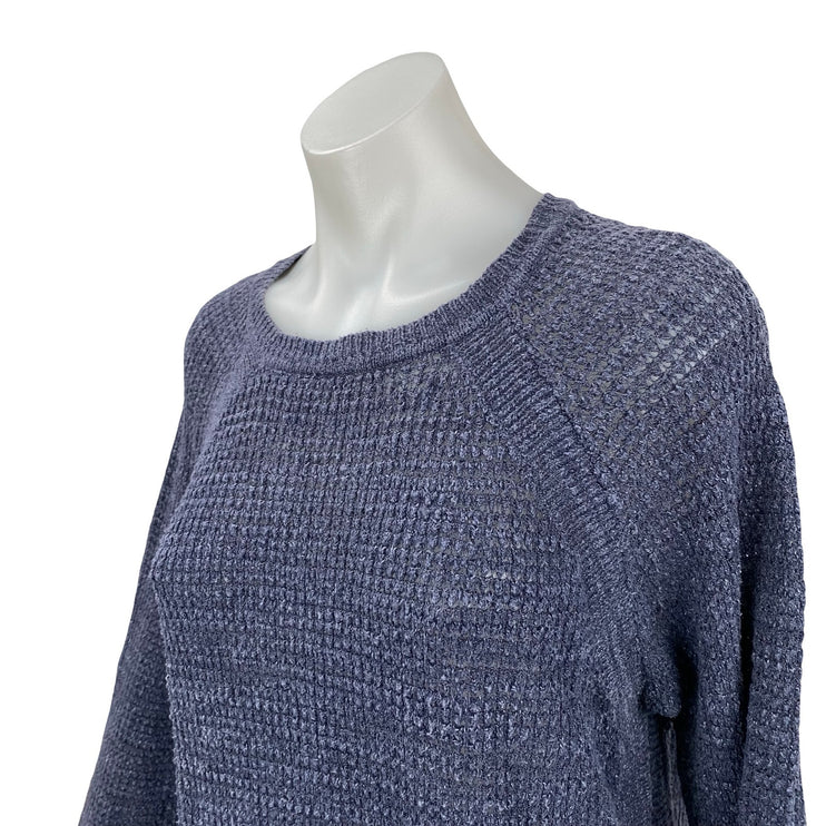J.Crew Women's Navy Blue Linen Long Sleeve Knit Round Neck Sweater Top Size M