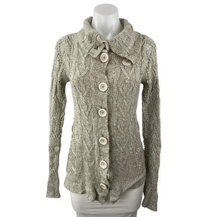 Forever Beige Cable Knit Collared Long Sleeve Button Down Jacket Sweater Top S