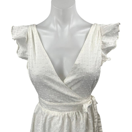 NEW Hello Molly White Ruffle Short Sleeve Embroidered V-Neck Midi Wrap Dress 4