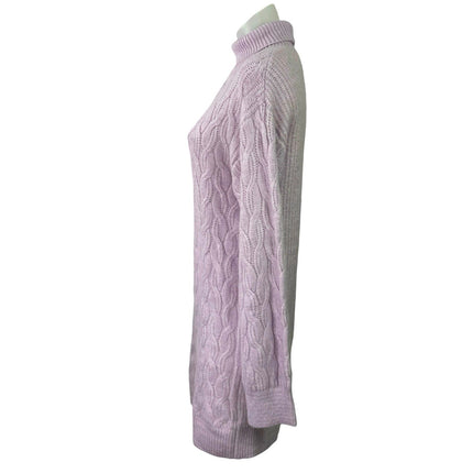 Women's Purple Pink Long Sleeves Cable Knit Turtleneck Mini Sweater Dress Size M