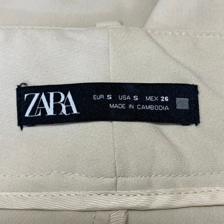 Zara Women's White High Waisted Pleated Tapered Trousers Dress Pants Size S