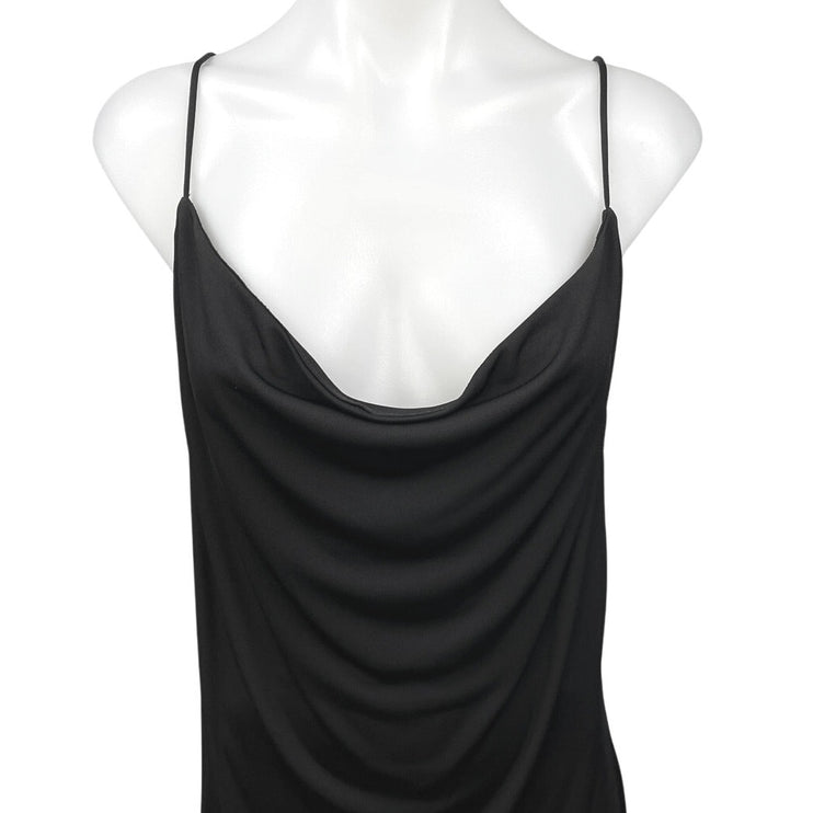 Zara Black Silky Cowl Neck Cami Camisole Midi Backless Tank Slip Dress Size L