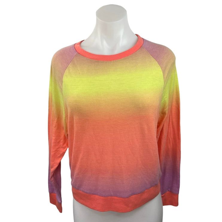 Women's Orange Multicolor Ombre Crew Neck Raglan Pullover Sweatshirt Size S