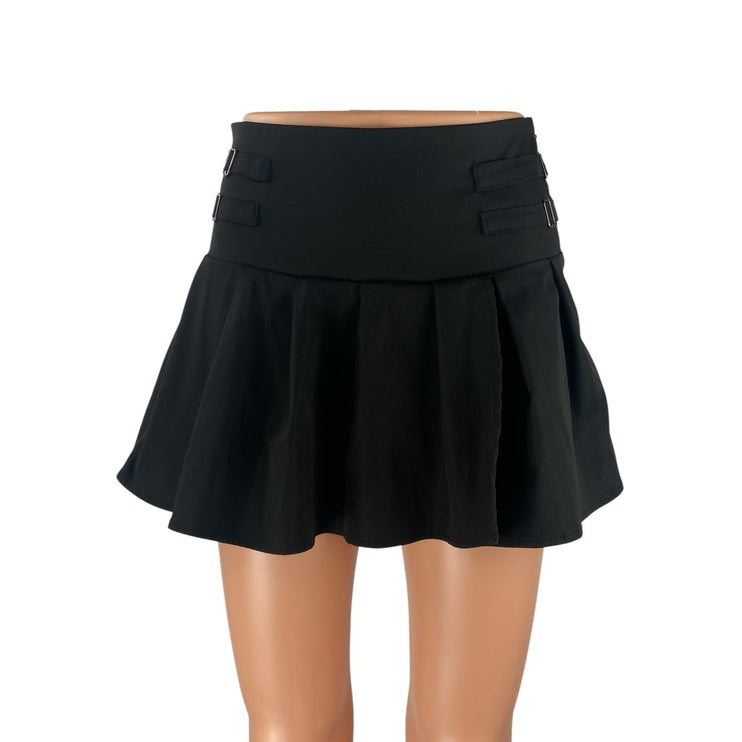 Princess Polly Women's Black Buckle Zip High Waist Pleated A Line Mini Skirt 4