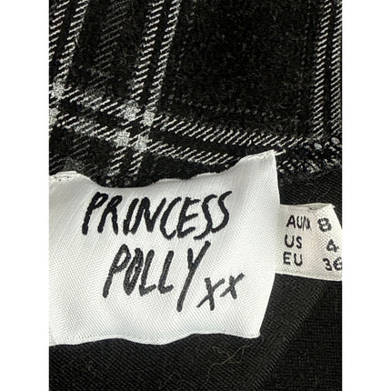 Princess Polly Black Plaid Tartan Flannel Zip High Waist A Line Mini Skirt Sz 4