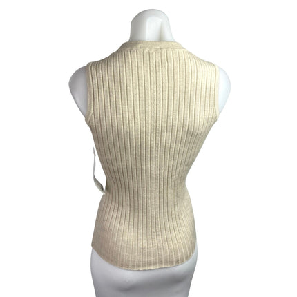 NEW Argent 100% Wool Cream Beige Rib Knit Sleeveless Sweater Tank Top Size S