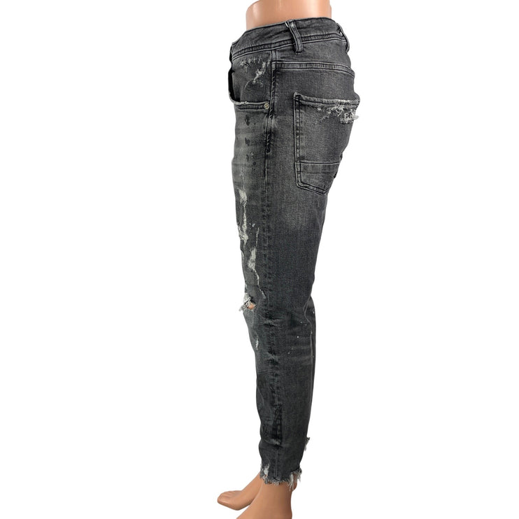 Zara Women's Black Distressed High Rise Cropped Raw Hem Skinny Denim Jeans 31