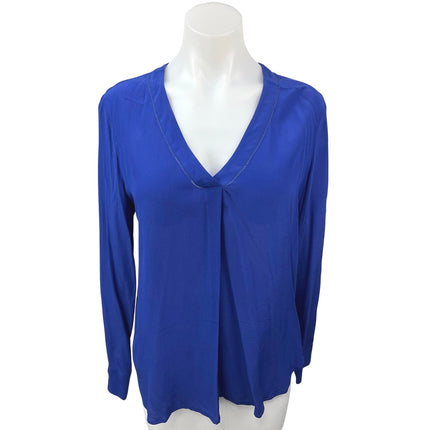 NEW J.Crew Blue 100% Silk Satin Drapey V Neck Casual Long Sleeve Blouse Top Sz 8