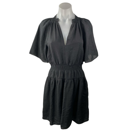 H&M Women's Black Short Sleeve V Neck Smocked Fit & Flare Mini Dress Size XS