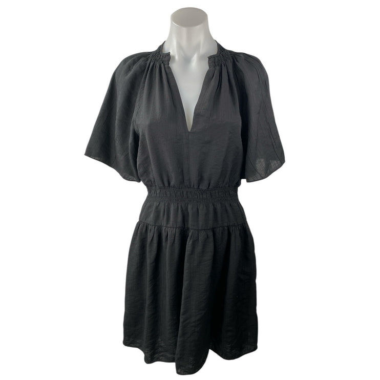 H&M Women's Black Short Sleeve V Neck Smocked Fit & Flare Mini Dress Size XS
