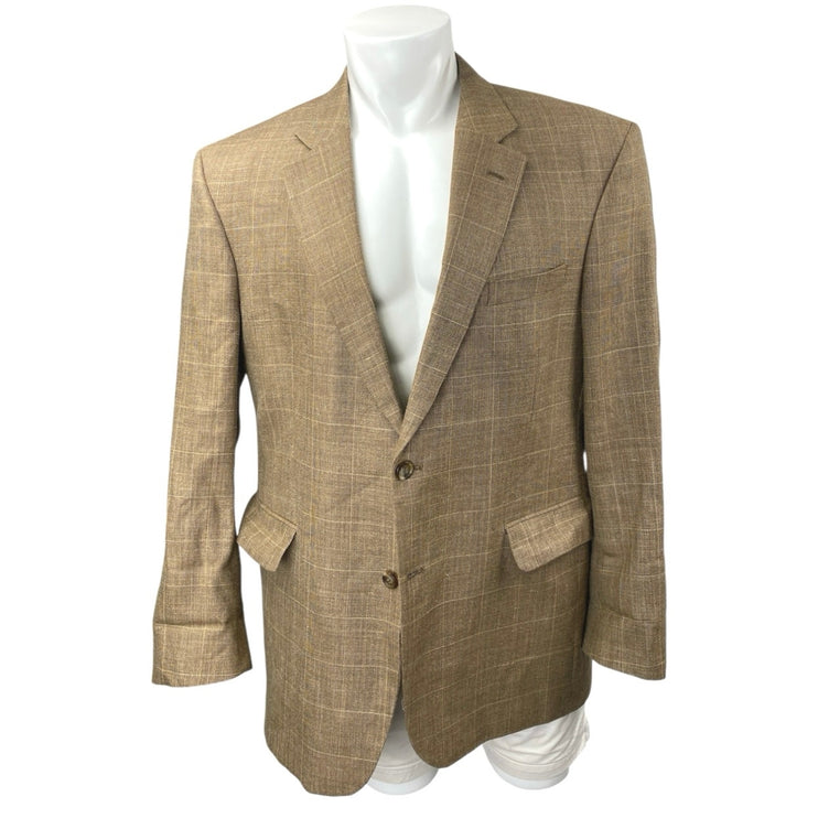 Jos. A. Bank Men's Brown Plaid Silk Wool Linen Sports Coat Blazer Jacket Size L