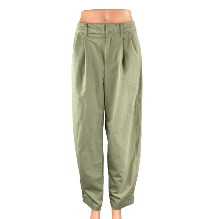 Free People Women's Green High Waisted Pleated Taoered Wide Leg Trousers Pants 6