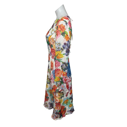 Betsey Johnson Multicolor Floral Print Chiffon Bell Sleeve Sheath Dress Size 4