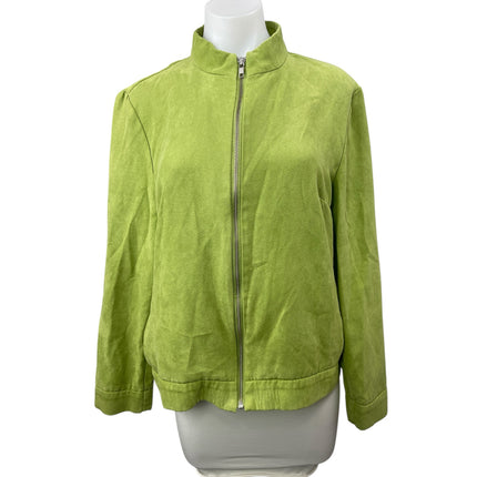 Dolina Women's Green Faux Suede High Neck Zip Up Long Sleeve Coat Jacket Size 12