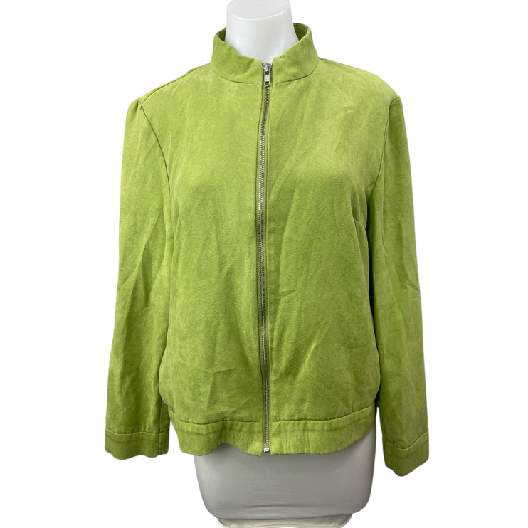 Dolina Women's Green Faux Suede High Neck Zip Up Long Sleeve Coat Jacket Size 12