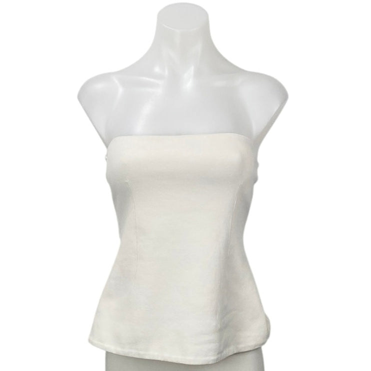 Zara White Strapless Tube Bandeau Sleeveless A Line Peplum Blouse Top Size M