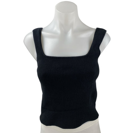 Reformation Womens Black Ribbed Knit Sleeveless Square Neck Cami Tank Top Size S