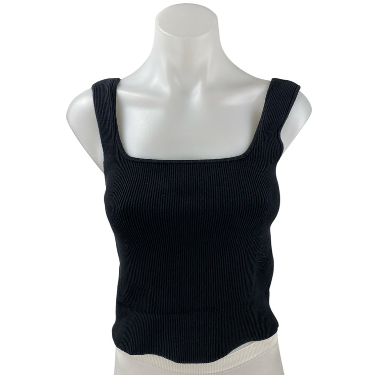 Reformation Womens Black Ribbed Knit Sleeveless Square Neck Cami Tank Top Size S