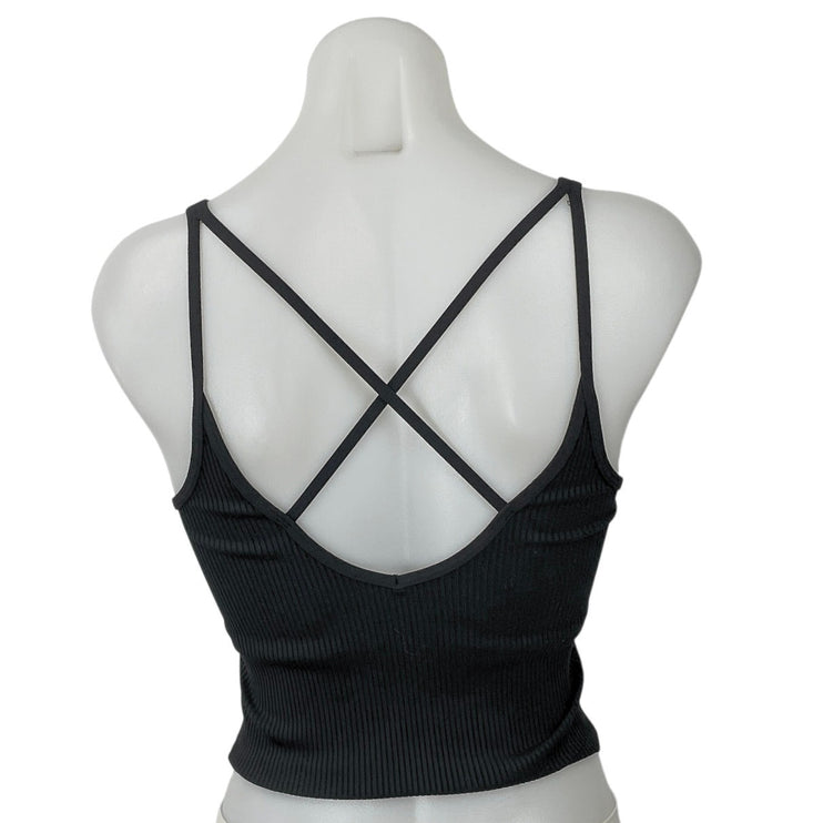 Vuori Women's Black Strappy Ribbed Knit Scoop Neck Tank Yoga Crop Top Size XS