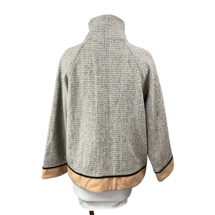 Skies Are Blue Women's Gray Herringbone Long Sleeve Button Up Coat Jacket Size L