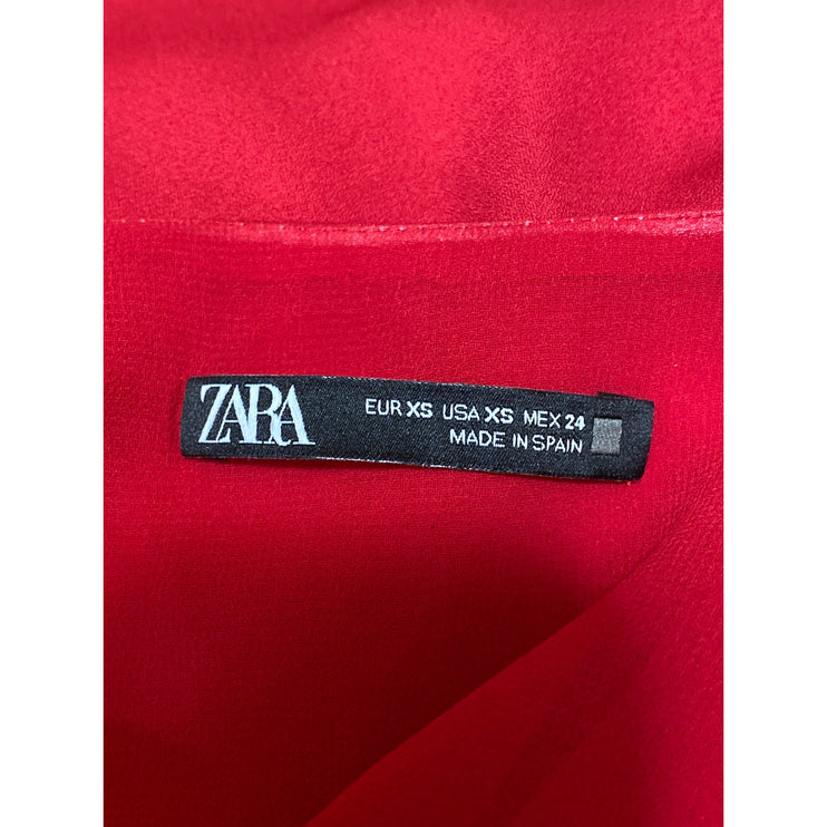 Zara Women's Red Chiffon Layered Sleeveless V Neck Sheer Blouse Tank Top Size XS