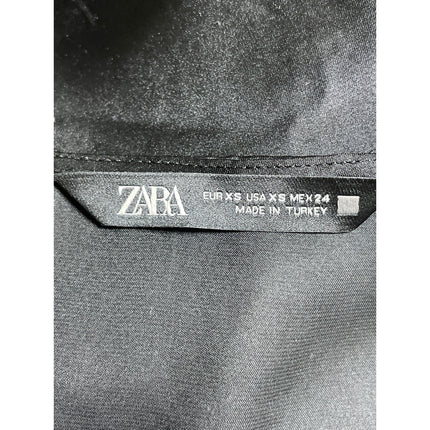Zara Women's Black Silky Satin Sheer V Neck Long Sleeve Crop Wrap Blouse Top XS