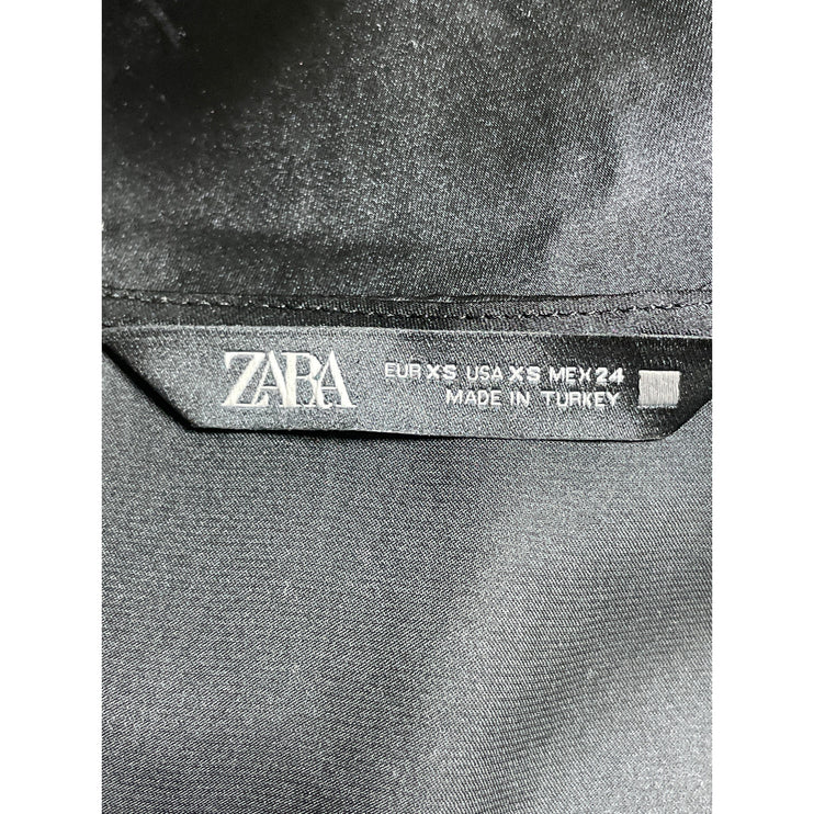 Zara Women's Black Silky Satin Sheer V Neck Long Sleeve Crop Wrap Blouse Top XS