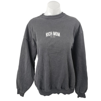 Rich Mom Women's Black Embroidered Logo Long Sleeve Sweatshirt Sweater Top Sz L