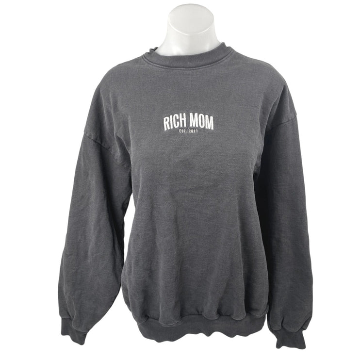 Rich Mom Women's Black Embroidered Logo Long Sleeve Sweatshirt Sweater Top Sz L