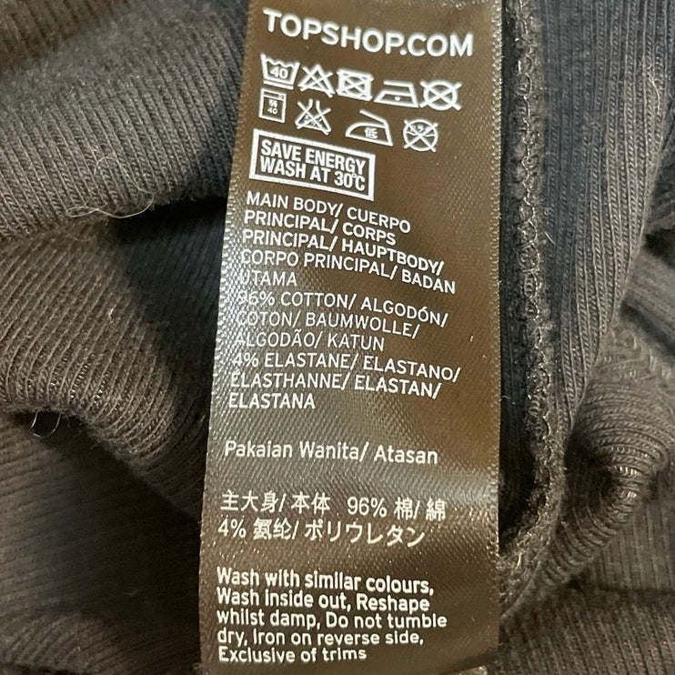 Topshop Women's Black Ribbed Knit Mock Neck Long Bell Sleeve Crop Top Size S