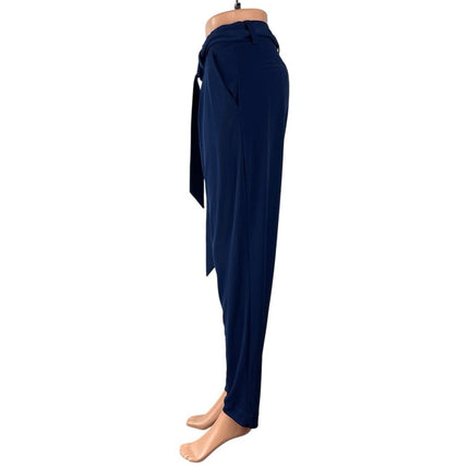 Express Ankle Mid Rise Women's Blue Tapered Leg Belted Trousers Pants Size XS