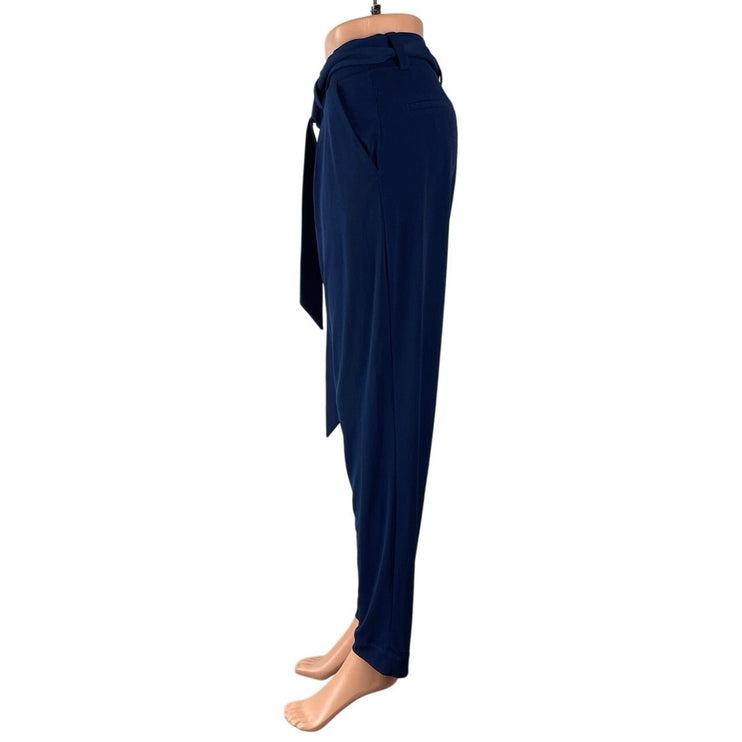 Express Ankle Mid Rise Women's Blue Tapered Leg Belted Trousers Pants Size XS