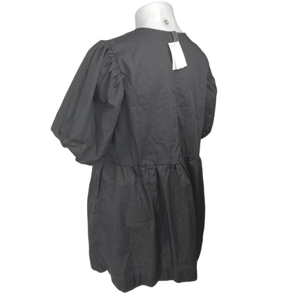 NEW H&M Black Short Puff Sleeve Lace Up Crew Neck Mini A Line Dress Size XL