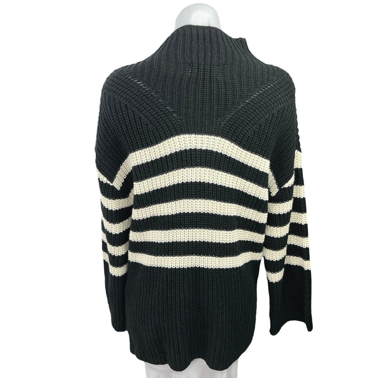 Old Navy Black White Striped Mock Neck Waffle Knit Cozy Pullover Sweater Top M