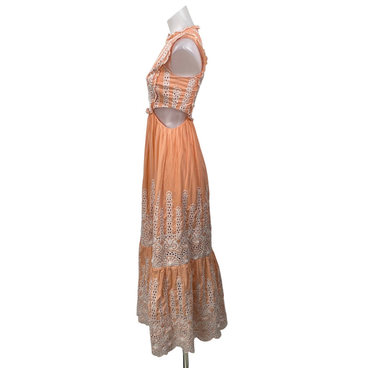 Zimmermann Coral White Embroidered Cutout Tiered Fit & Flare Maxi Dress Size 4