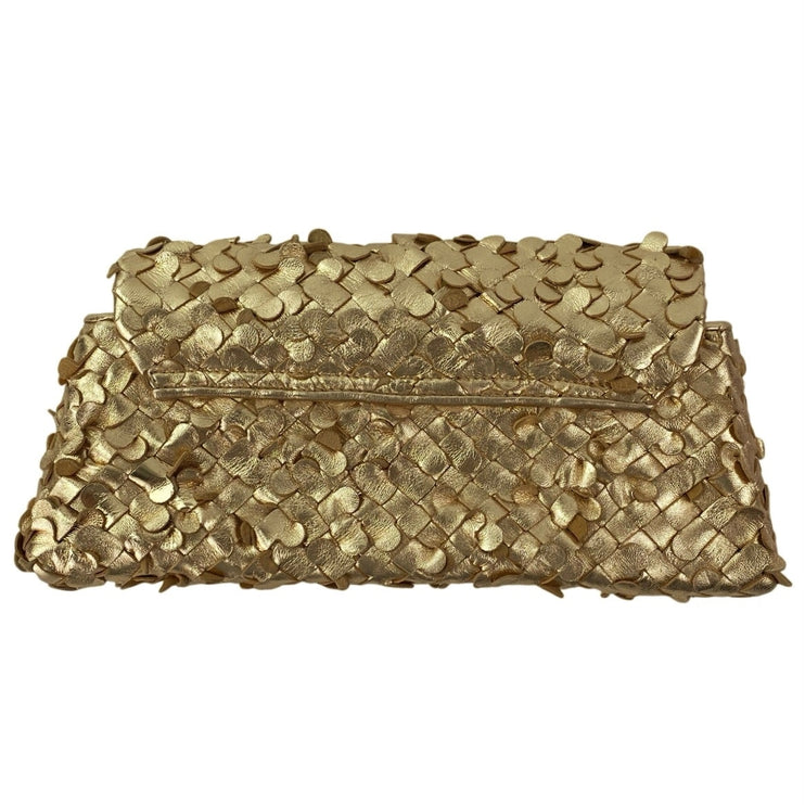 Sam Edelman Gold Bianka Woven Leather East/West Clutch Wristlet Purse Pouch OS