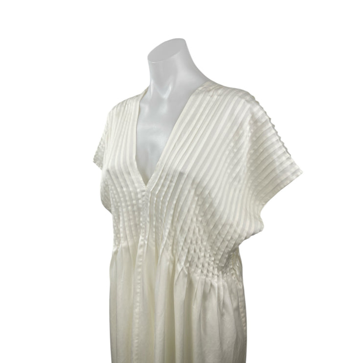 & Other Stories Milo White Pleated Drop Sleeve V Neck A Line Midi Dress Size S