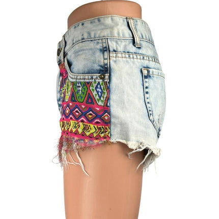 Twelve by Ontwelfth Multicolor Tribal Aztec Western Cut Off Denim Jean Shorts 28