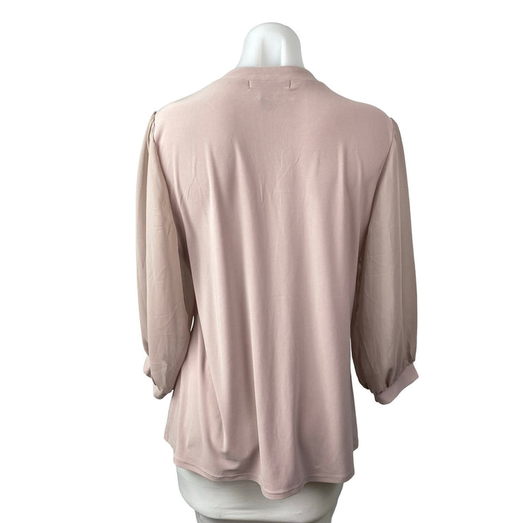 Adele & May Women's Pink Quarter Sleeve Pockets Button Down Blouse Shirt Top L