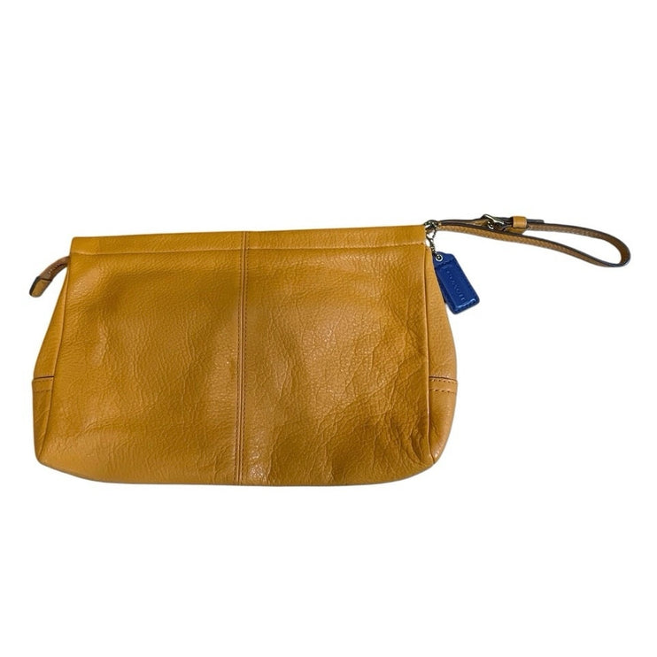 Coach Park Yellow Pebble Leather Pocket Turnlock Zip Purse Clutch Wristlet OS