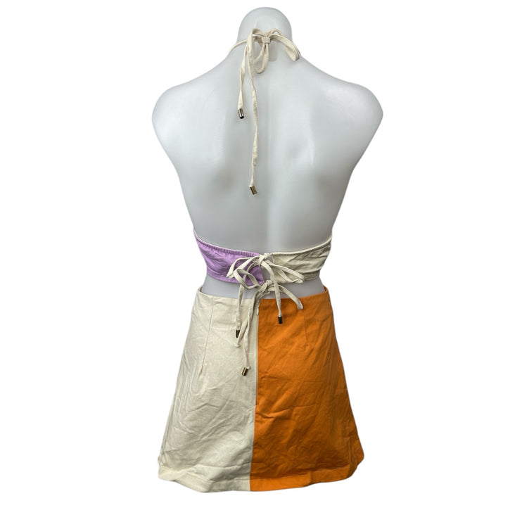 Amylynn Multicolor Colorblock Sleeveless Halter Open Back A Line Mini Dress S
