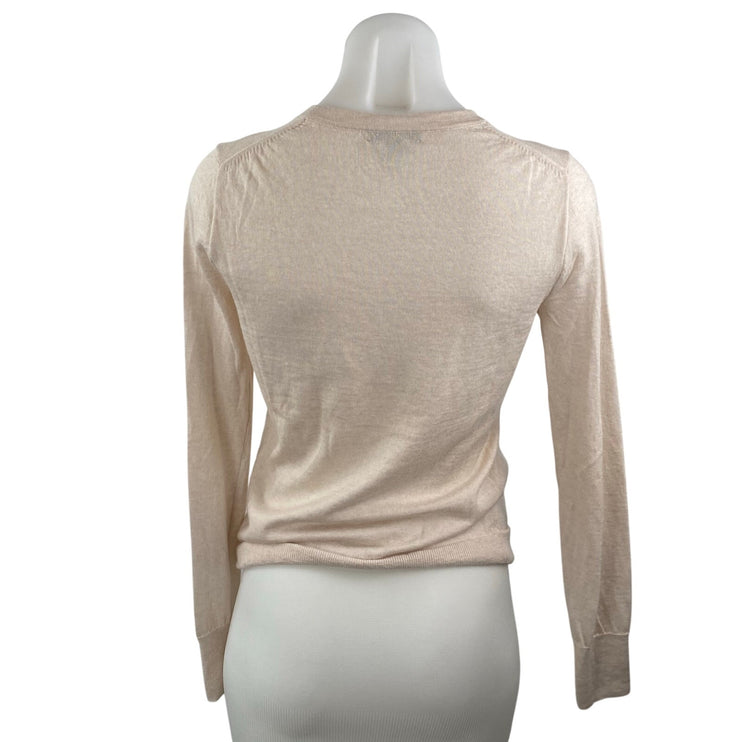 J.Crew Women's Beige 100% Merino Wool Long Sleeve Crew Neck Sweater Top Size XS