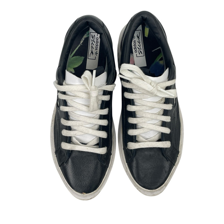 Adidas Sleek Women's Black Leather Low Top Lace Up Athletic Sneakers Shoes 7.5