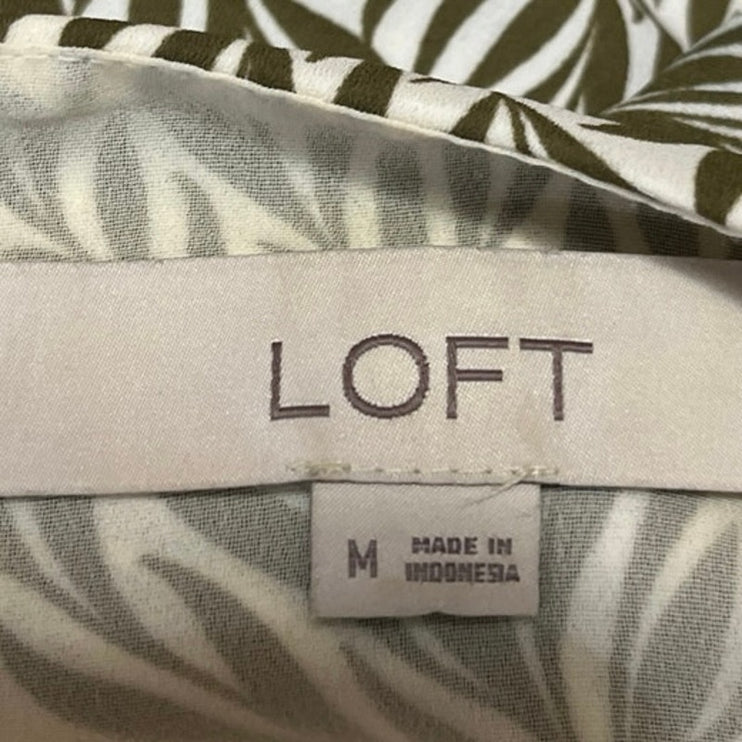 Ann Taylor LOFT Green White Leaf Print Sleeveless Blouse Cami Tank Top Size M