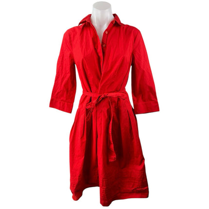 Talbots Red Long Sleeve Tie Waist Belted Button Front A Line Shirt Mini Dress 6P