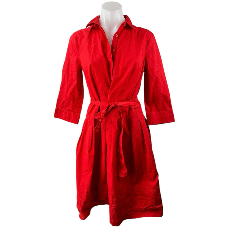 Talbots Red Long Sleeve Tie Waist Belted Button Front A Line Shirt Mini Dress 6P