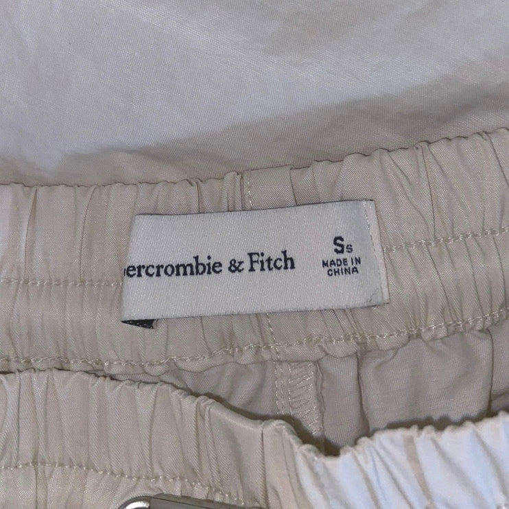 Abercrombie & Fitch Ivory Ruched Straight Leg Drawstring Windbreaker Pants Sz S