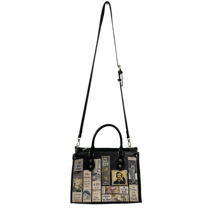 Poe's Library Edgar Allan Poe Black Vegan Leather Crossbody Purse Handbag OS